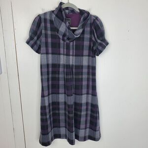 Womens Plaid Dress Puff Sleeve Cowl Neck Pleated Academia Twee Preppy WOmens SP